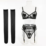 Toucheart Sexy Lingerie Undies Solid Color Mesh See-through Women's Garters Underwear Suit Sexy Stocking Underwear 5-piece Set