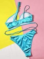 Solid Color High Waist Swimsuit for Women 2026 2-Piece Bikini Sexy Cross V-neck Suspender Backless Bathing Suit Beach Swimwear
