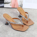 2025 Summer Flip Flops Crystal Slides Women 8cm High Heels Mules Crystal Glitter Block Low Heels Slippers Glitter Platform Shoes