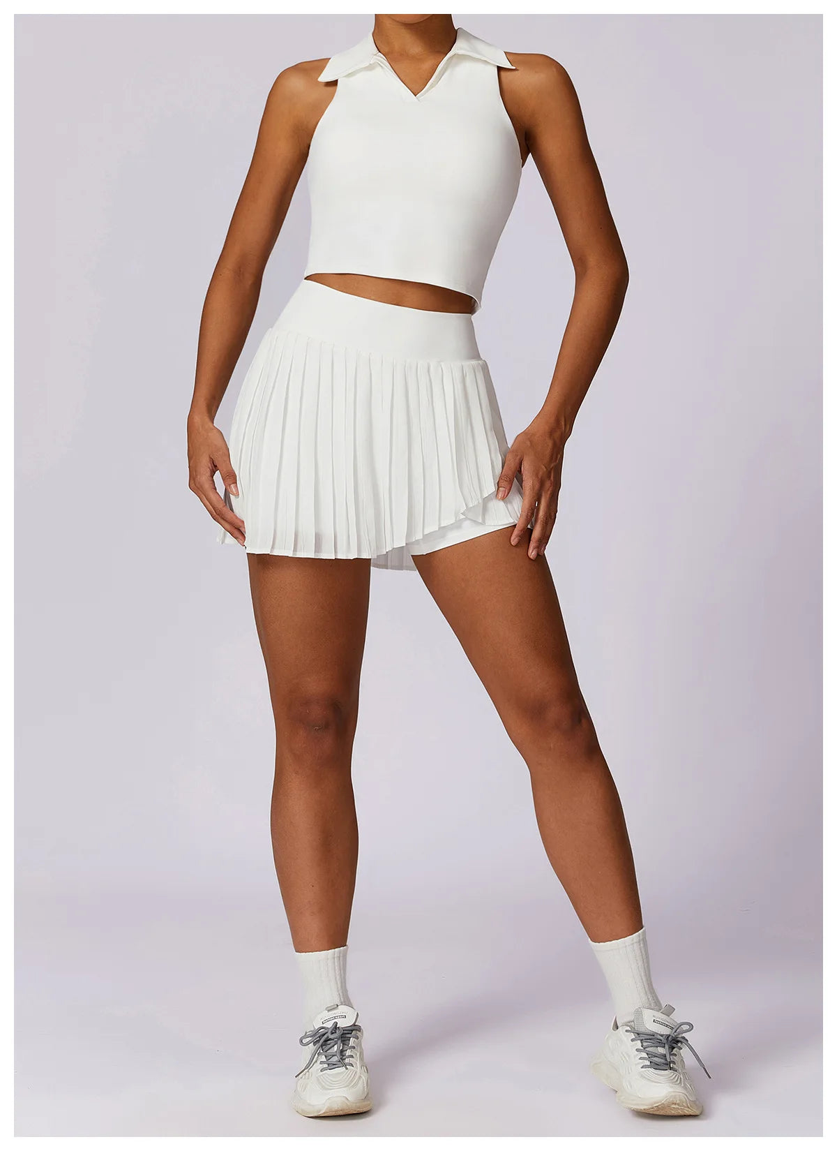 Outdoor Breathable Golf Wear Tennis Sport Sets Women Turn Down Collar Sleeveless Top Short 2 in 1 Skirt Running Fitness Set