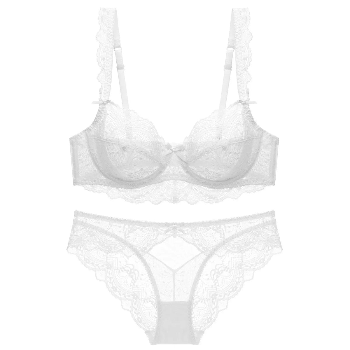 MOYISU Pure Desire Lace Bra Set Women Sexy Anti-Sag Push Up Bralette Sheer Underwear for Big/Small Chest Comfort Support