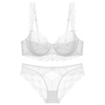 MOYISU Pure Desire Lace Bra Set Women Sexy Anti-Sag Push Up Bralette Sheer Underwear for Big/Small Chest Comfort Support
