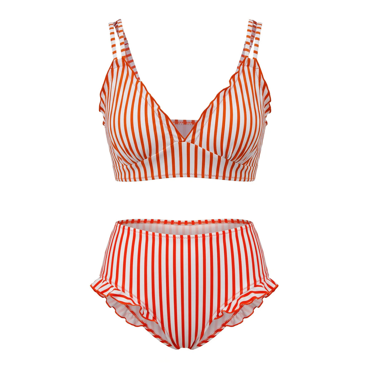 Women 2 Piece Bikini Set Striped/Plaid Swimsuits V Neck Bra and High Rise Thongs Casual Bathing Suits for Beach Pool