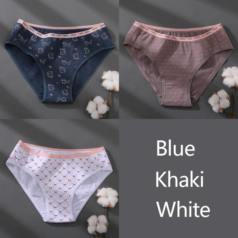 Women Printing Floral Panties 3Pcs/set Low-Rise Cotton Briefs Female Comfortable Underwear Female Soft Panties Lingerie M-2XL