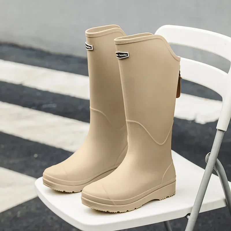 Women's Rain Boots Anti Slip Thick Soles Outdoor Long Tube Rain Boots Waterproof Fashion Wear-resistant Kitchen Women's Boots
