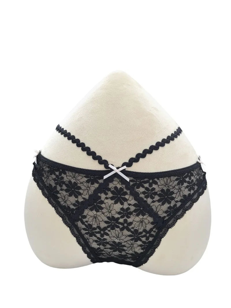 Sexy Lace Thong Double Strap Women's Panties Low Waist Transparent Flower See Through Hollow Out Low Waist G-Strings Underwear