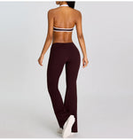 Breathable Yoga Suit for Women Color Contrast Shockproof Sports Bra Drawstring High Waist Pants Gym Running Fitness Suits