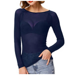 Sexy Women T Shirt See Through Mesh Black Long Sleeve Tees Sheer Slim Fit O Neck Tulle Crop Top Y2k T-Shirt Transparent Clubwear