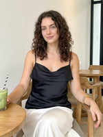 WomensTank Tops Solid Color Satin Cowl Neck Spaghetti Strap Going Out Vest Summer Daily Casual Elegant Camis Streetwear