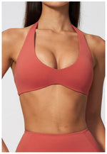 Halter V Neck Yoga Bra Sexy Backless Shockproof Gym Sports Tank Top Quick Dry Workout Fitness Outdoor Gym Running Bra