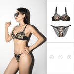 Europe Women 3/4 Cup Push Up Bra Set Sexy Leopard Print Lace Underwear Summer Hollow Romantic Violet C D Plus Size Lingerie Set
