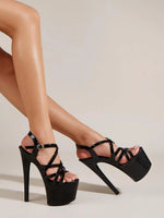Summer Fashion Buckle Strap Women Sexy 17CM Sandals Narrow Band Open Toe Platform High Heels Party Wedding Banquet Shoes