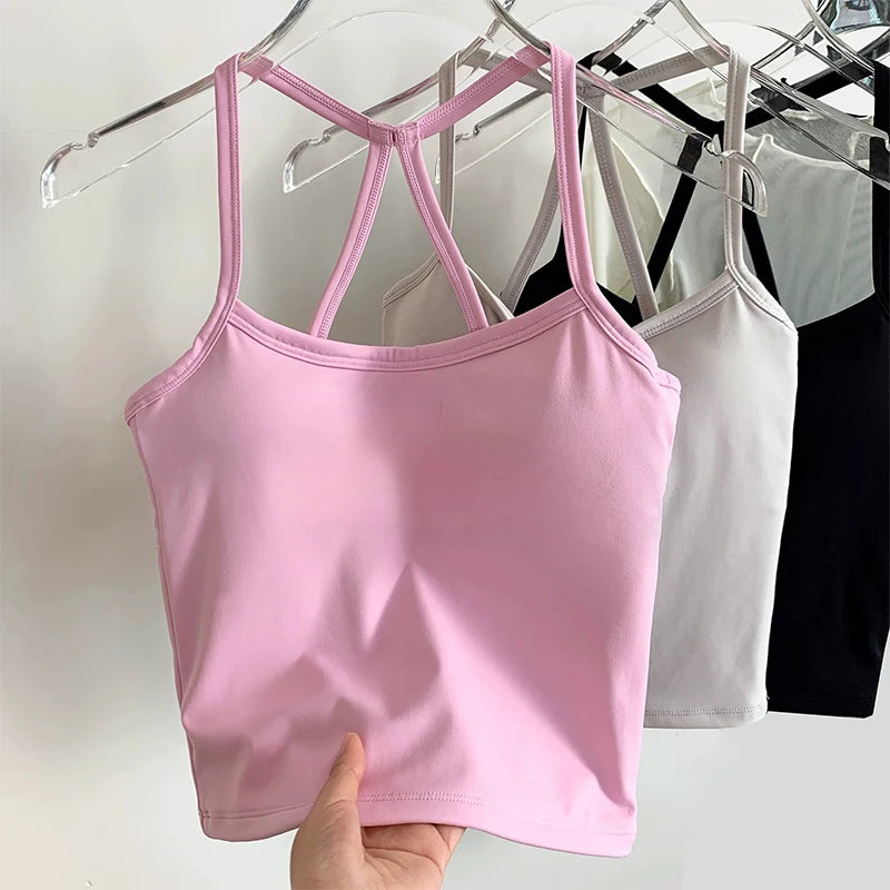 Women's Slim Fit Nude Sports Bra Yoga Fitness Vest Skin Friendly Pilates Top Beautiful Back Design Suspension Yoga Fitness Top