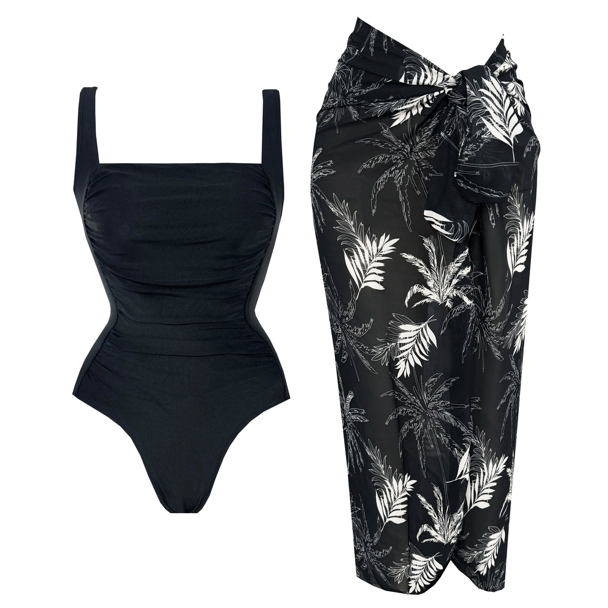 2 Pieces Retro Printed Swimsuit With Cover Up Sexy Women Swimwear 2025 V Neck Bikinis Female Biquini 3XL Bodysuit Beachwear