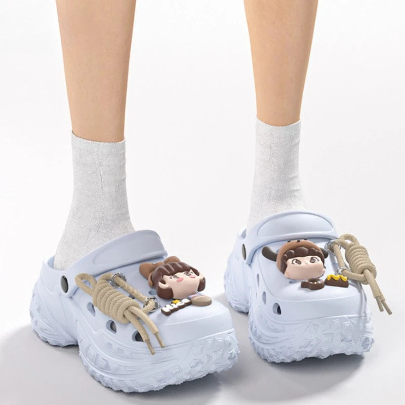 Cute DIY Charms Indoor Street Slippers For Women Fashion Clogs Soft EVA Anti-slip Summer Shoes Girls Leisure Platform Sandals