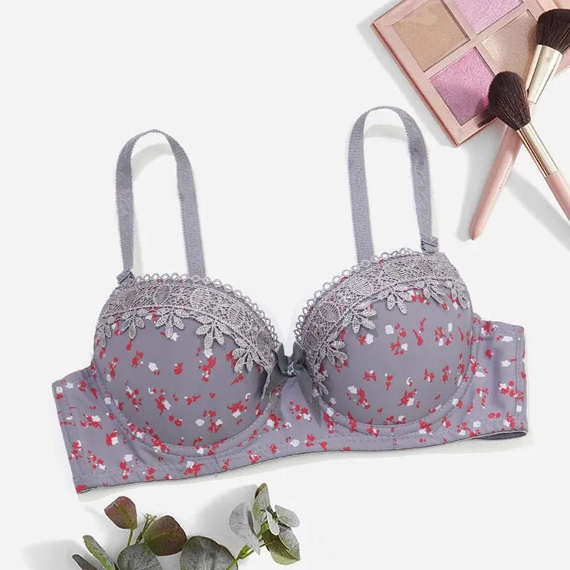 Beauwear Floral Brassiere Push Up Bra With Foam Pad  Lace Underwear with wire Embroidered Bras for Women 75B-90B
