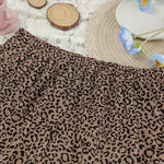 Women Leopard Print Pleated Pajama Set Ruffle Short Sleeve Crop Top Elastic High Waist Shorts Soft Casual Loungewear Sleepwear