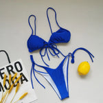 New Women's Sexy Swimsuit Loop Strap Bikini Set Double Face Plain Swimwear Lace Up Beach Clothes Swimming Pool Party Essential