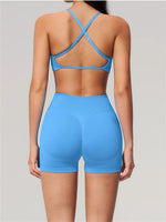 Seamless Yoga Excersize Sets Women Cross Back Sports Bra Tracksuit Workout Clothes High Waist Hip Lifting Shorts Fitness Suits