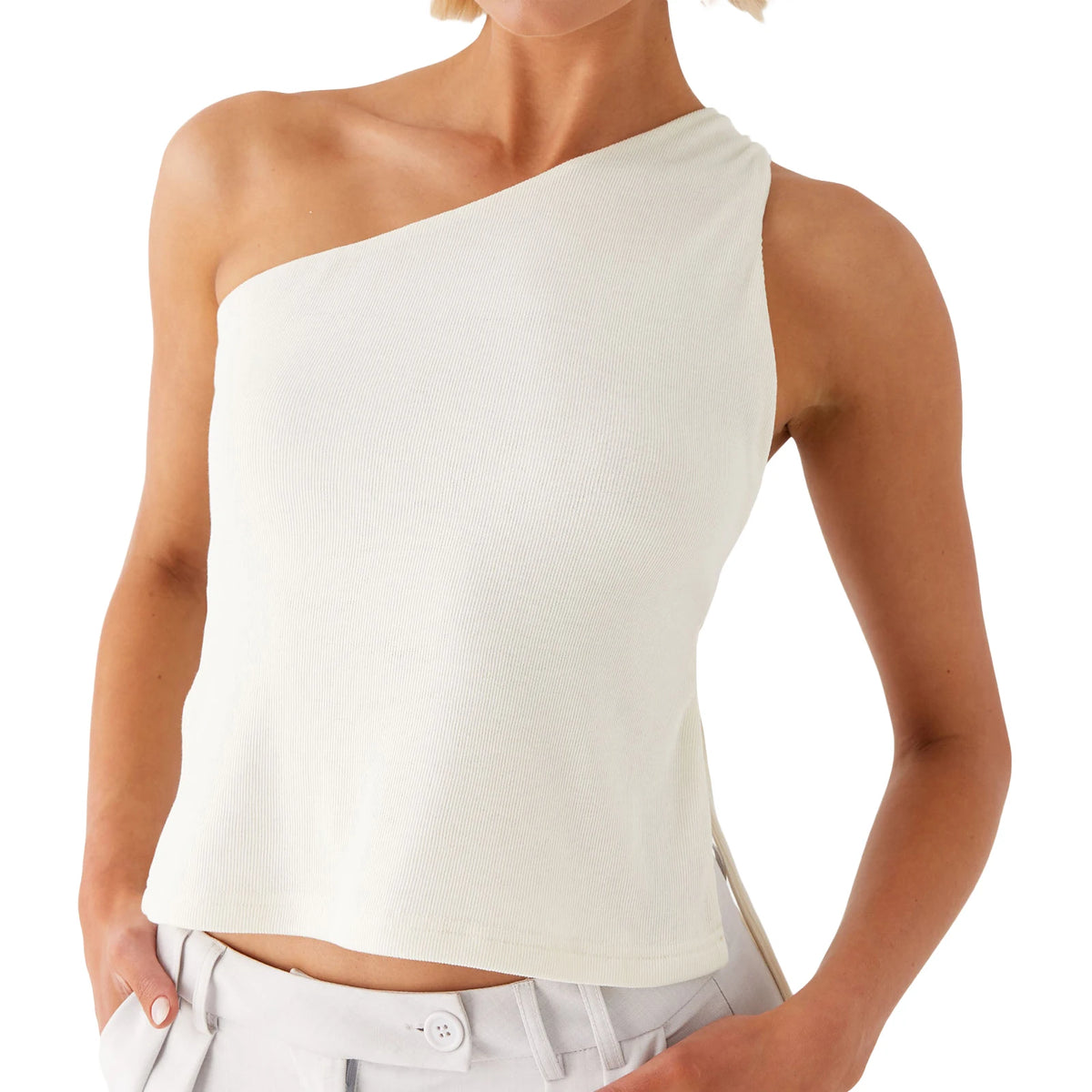 Women Off One Shoulder Tank Tops Solid Color Stylish Side Tie Design Vest Summer Fashion Streetwear