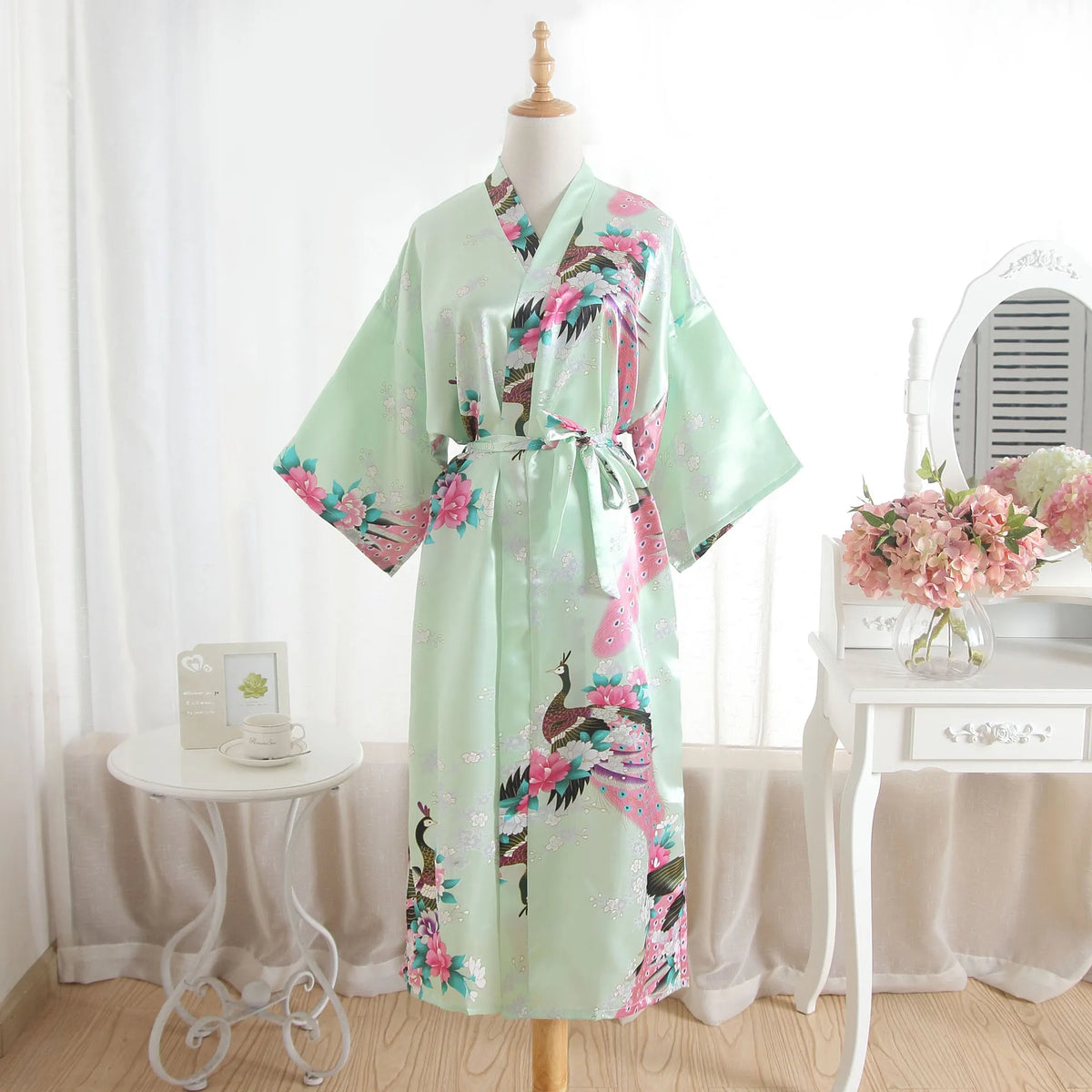 Hot Sale Blue Female Silk Rayon Robes Gown Kimono Yukata Chinese Women Sexy Lingerie Sleepwear Plus Size S M L XL XXL XXXL A-046