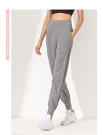 Hearuisavy Yoga Pants Loose Slim Quick-Dry Yoga Pants Pleated Hem Bound Running Fitness Capris Pockets Jogging Pants Woman