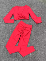 1/2Pcs Pad Long Sleeve Crop Tops Women Gym Yoga Set Sport Gym Scrunch V Back Fitness Leggings Workout Pant Active Suits