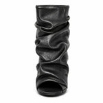 Black Soft Leather Peep Toe Pleated Mid-calf Boots Fashion Women 5 CM Thin Heels Solid Booties High Heel Boots Shoes Lady