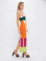 Elegant High Waist 2025 Party Long Dress Fashion Casual New Striped Colorful Women Sexy Spaghetti Strap Bohemian Mixi Dresses