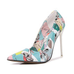 Women Heels Graffiti Colorful Bridal Shoes Women Pumps Sexy High Heels Pointed Toe Party Wedding Shoes Stiletto Plus Size 35-46