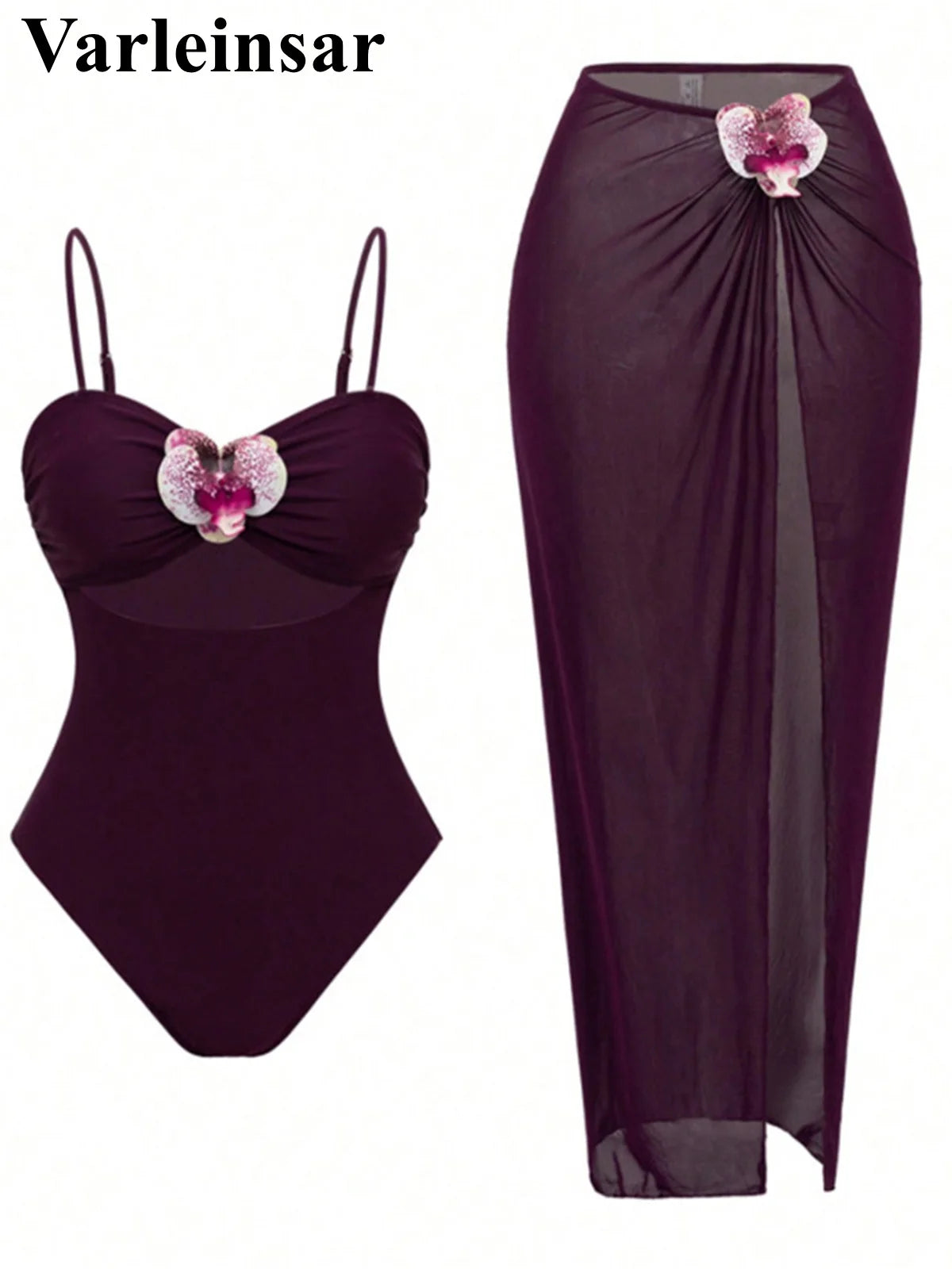 S - XL New 3D Flowers With Skirt One Piece Swimsuit Women Swimwear Female High Cut Leg Monokini Bather Bathing Suit Swim V8018