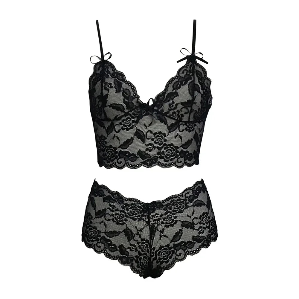 2026 Sexy Lace Flower Printed Lingerie Set for Women Thin Adjustable Shoulder Strap Triangle Cup Bralette And Underwear Suit
