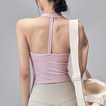 Women's Summer V-Neck Yoga Sports Vest Hanging Back Neck Design Outdoor Running Training Gathered Fit Active Wear Top
