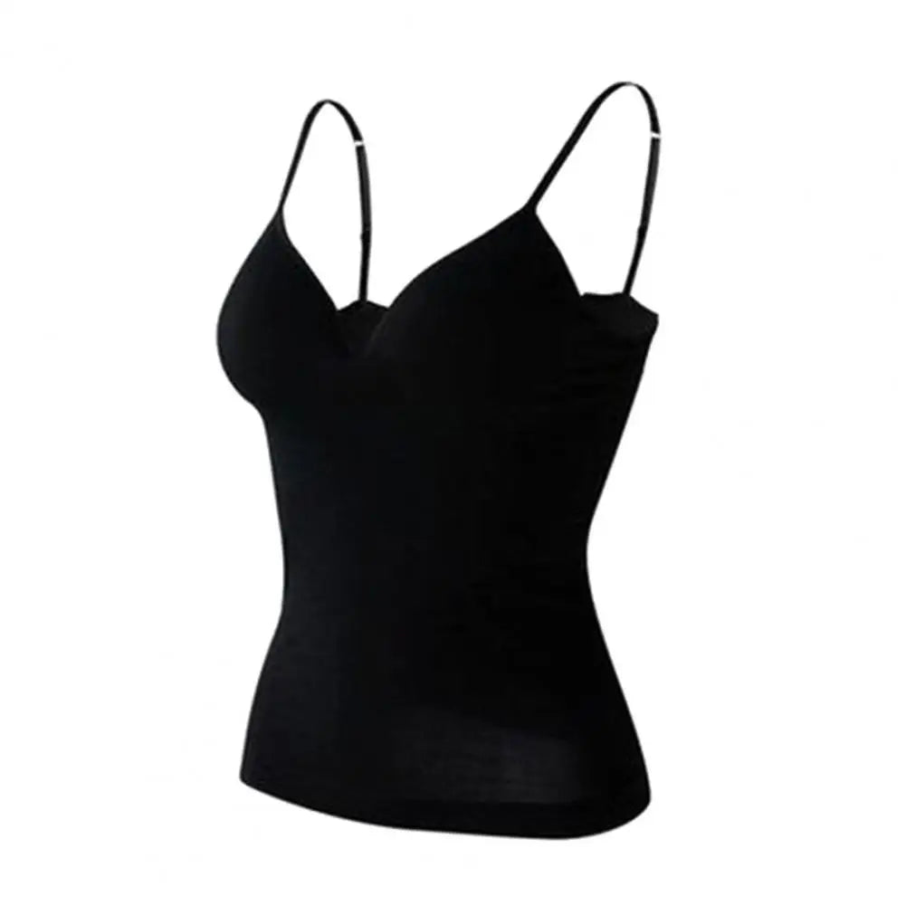 Padded Bra Top Spaghetti Strap V-Neck Sleeveless Quick Drying Slim Fit Sexy Padded Bra Top Bottoming Underwear for Women