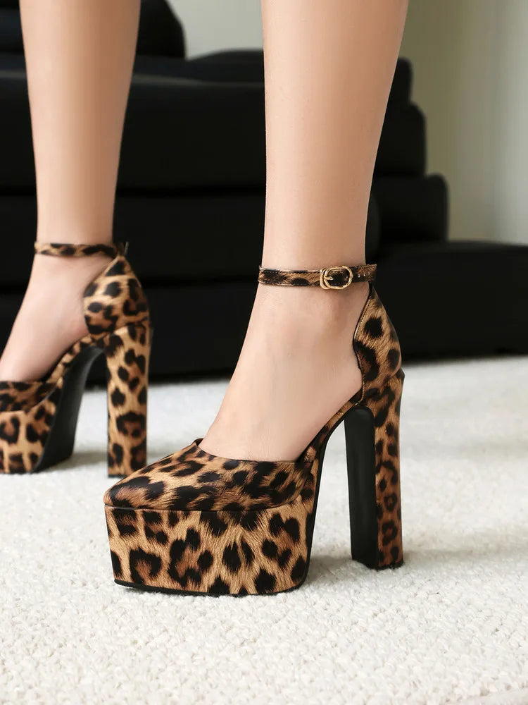 NASBAVI High Heeled Women's Sandals Buckle Pointed Toe Leopard Platform Shoes Woman Spring Design Sexy Elegant Gladiator Sandals