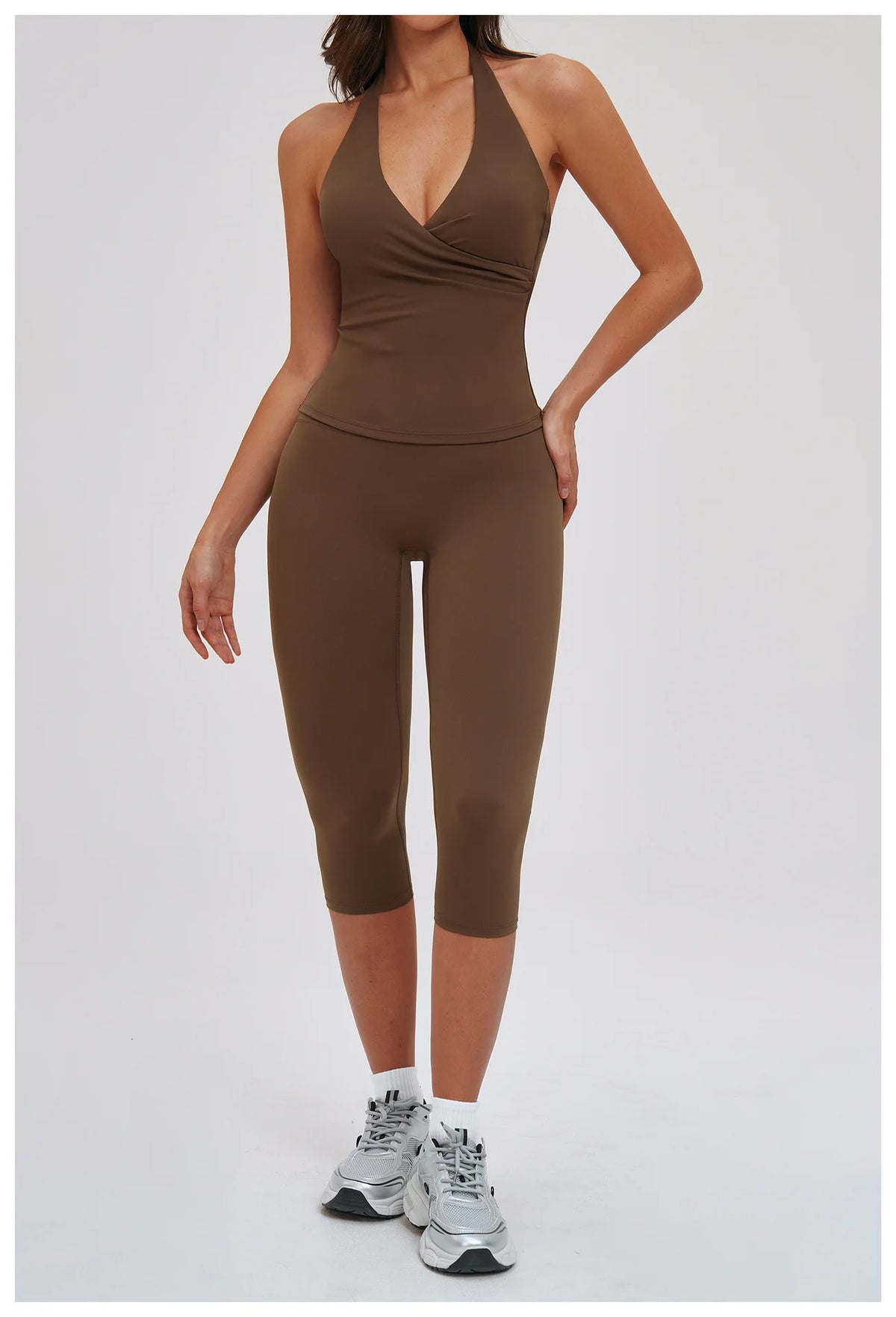 2PCS Workout Set Women Yoga Sets V Neck Cross Slim Sports Tank Top Athletic Wear Outdoor Tight High Waist Leggings Fitness Suits