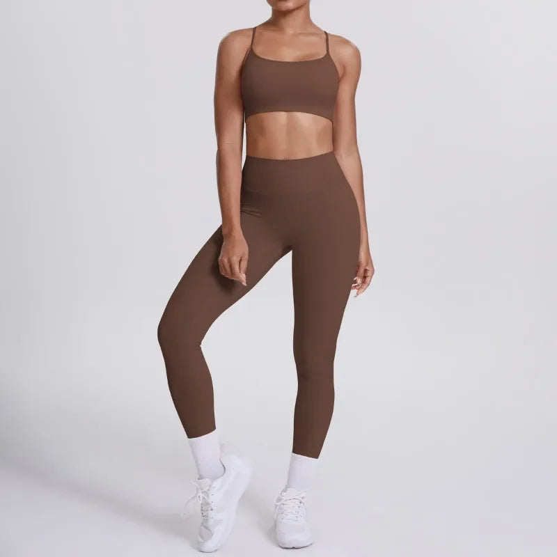 Women's Seamless Yoga Set Cross Back Sports Bra & High Waist Booty Lifting Yoga Leggings Gym Running Fitness Workout Outfit