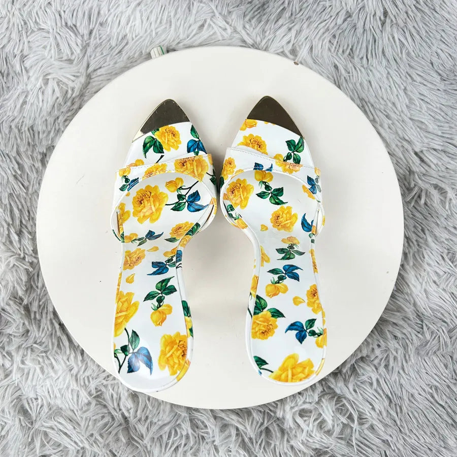 Sexy and fashionable printed slippers Shoes For Women's Sandals Summer Sexy Slippers Pointe Toe Thin Heels Stiletto Sandals12cm