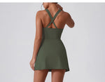 Front Zipper Tennis Dresses Women Summer Sleeveless Sports Athletic Dress Outdoor Cross Backless Pocket Short Workout Skirts