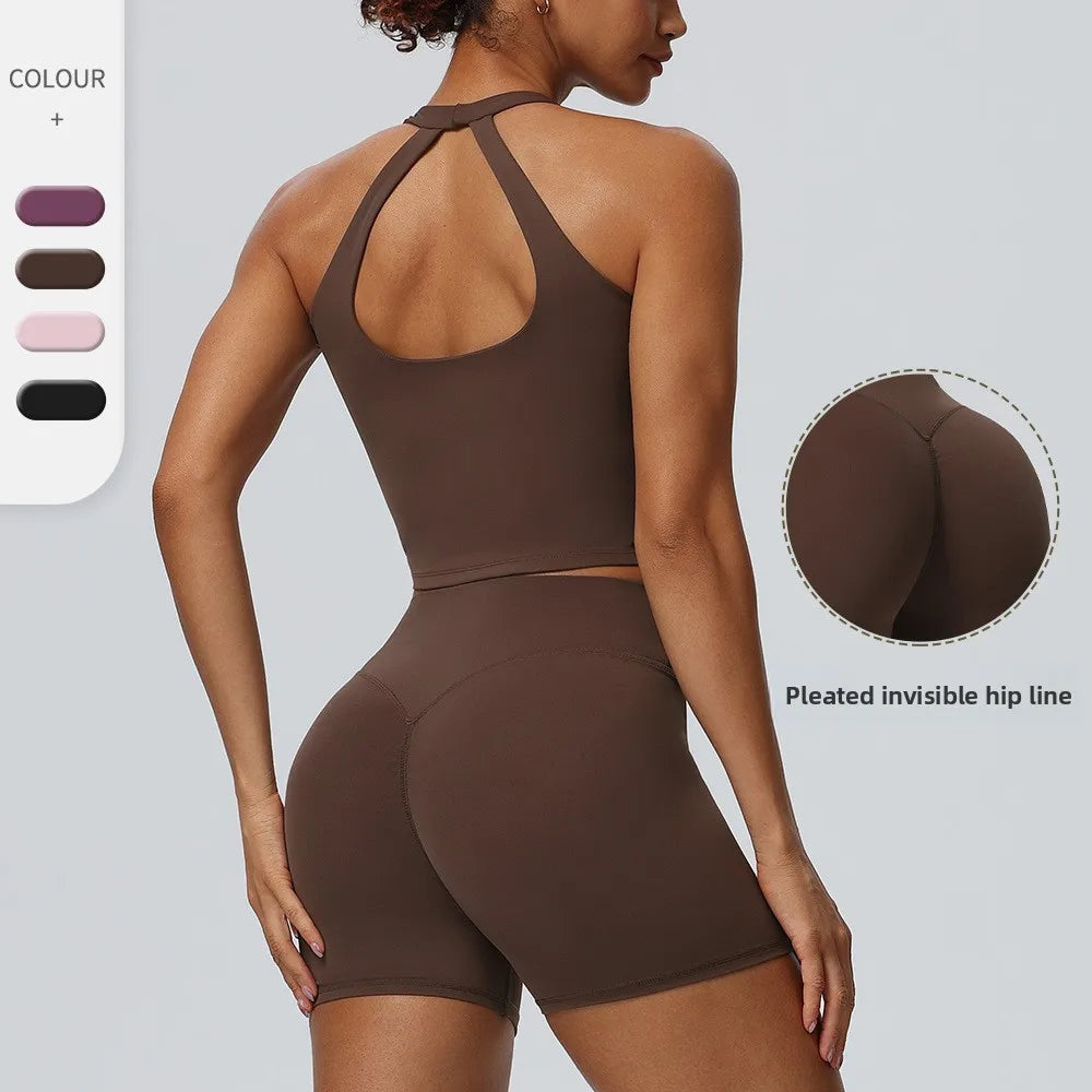 Women 2 Piece Yoga Set Cloud Feel Quick Dry Sports Vest Butt Lifting Shorts Stretch Tight Fitness Workout Running Sports Suit
