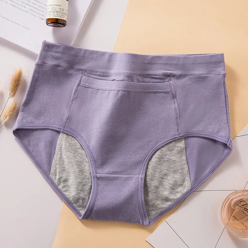 Women's High Waist Cotton Menstrual Panties Breathable Leak-Proof Culottes Safety Hygiene Briefs for Menstrual Comfort