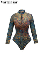 S - XXL New Printed Long Sleeve With Pants Sarong Shorts Women Swimwear One Piece Swimsuit Female Bather Bathing Suit Swim V8395