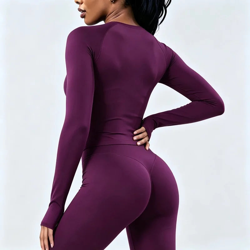 HISTELLO Defy Long Sleeve Top Women Fitness Pilates Clothes Seamless Round Neck Sports Shirt Slim Fit Activewear Gym Workout Top
