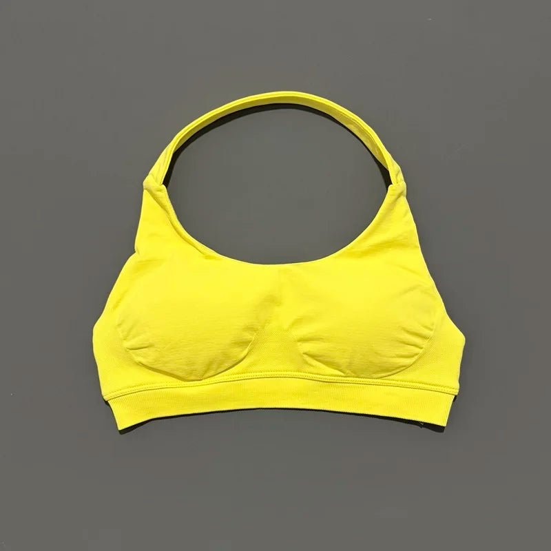 HISTELLO Impacts Sports Bra Women Seamless Yoga Halter Top High Support Push Up Open Back Gym Wear Workout Fitness Underwear