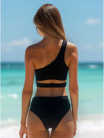 Woman 2026 Bikini One Shoulder Top Olive Green Bikinis High Waist Brief Side Cut Out Swimwear Solid Cropped Top Two Piece