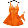Orange Daisy Floral Lace Sheer Mesh Babydoll Lingerie Set Slip Nightdress With Matching Thong Women Sexy Sleepwear ZA825096