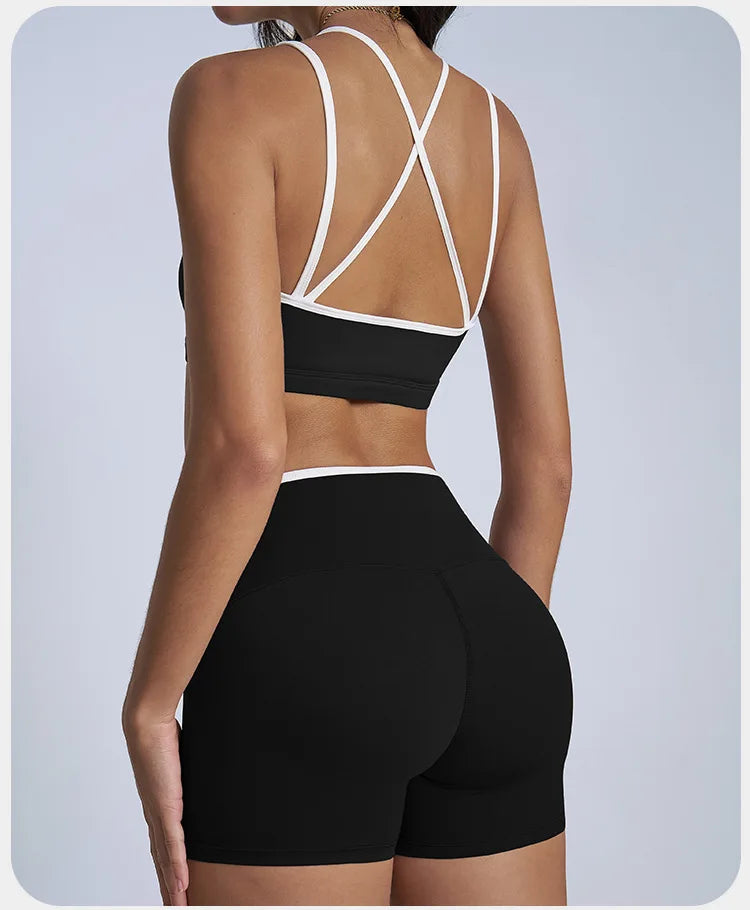 Tight Naked Yoga Shorts Suit Women Double Strap Sports Bra High Waist Flare Leggings Fitness Suit Gym Running Workout Clothes