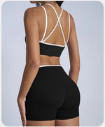 Tight Naked Yoga Shorts Suit Women Double Strap Sports Bra High Waist Flare Leggings Fitness Suit Gym Running Workout Clothes