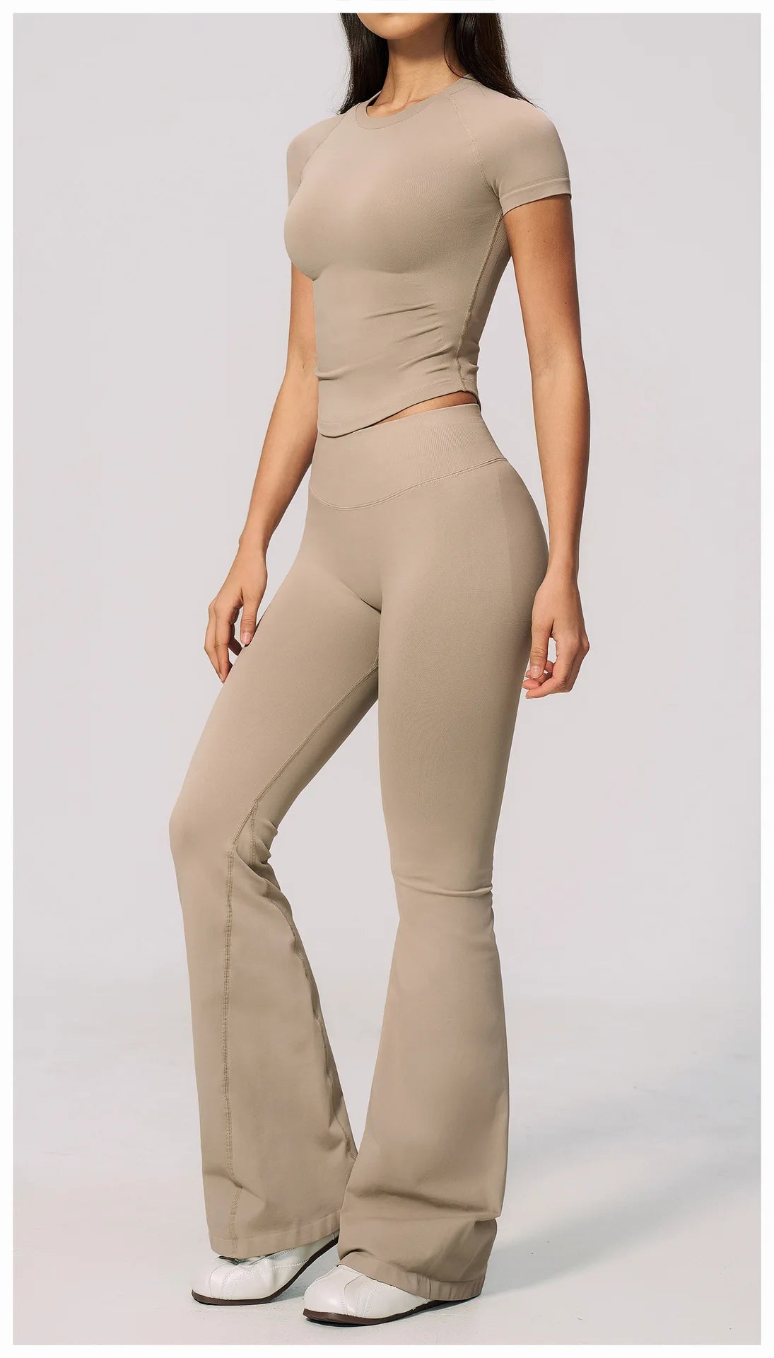 Seamless High Elasticity Yoga Sets Women Short Sleeve O Neck Sports T Shirts Workout Outfits Running Wide Leg Pants Fitness Suit