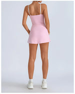 Women's Tennis Dress Summer Sleeveless Pink Contrast Workout Yoga Dresses Build in Shorts Fashion Tight Fitting Skirts Suit